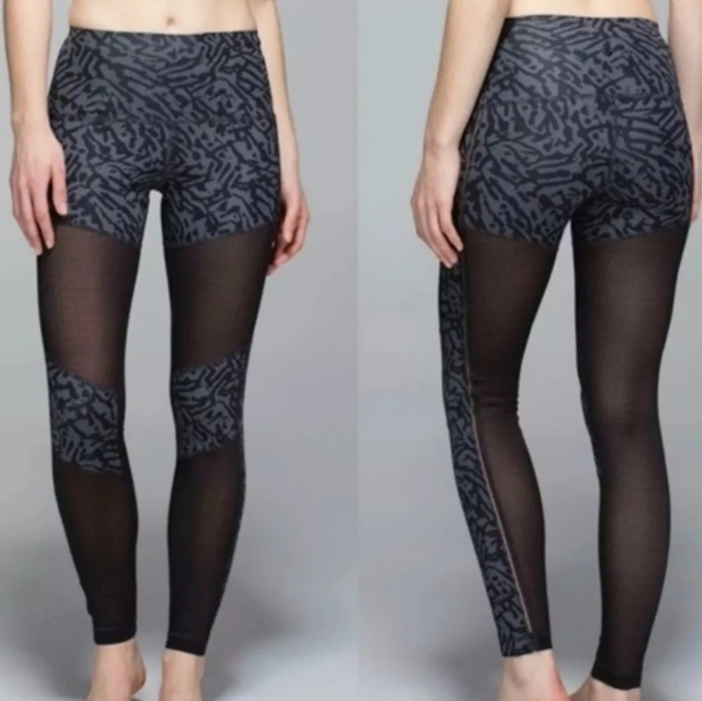 Lululemon Athletica Hot To Street Pant Leggings Biggie Brushed Animal Coal Mesh